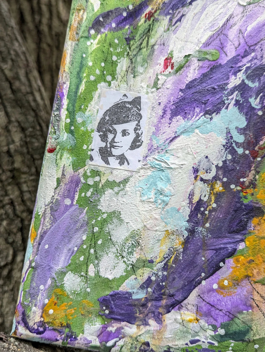 Original collage art with a portrait and abstract patterns