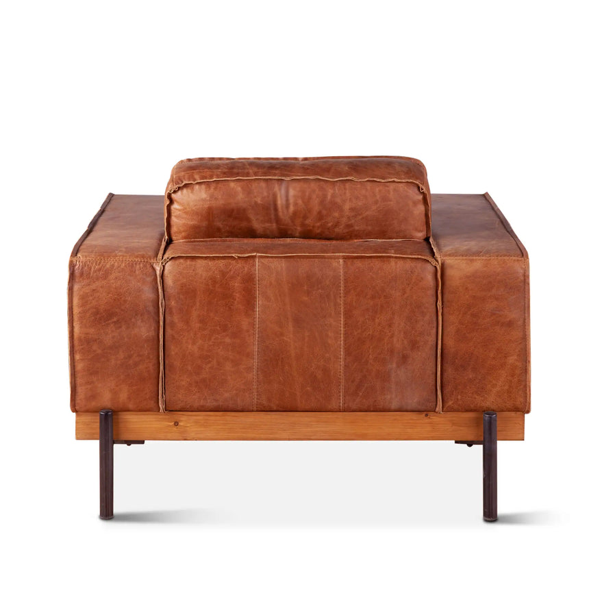 cognac color leather armchair - rear view