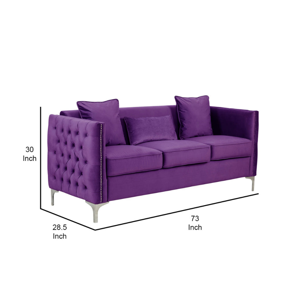 purple velvet sofa - dimensions