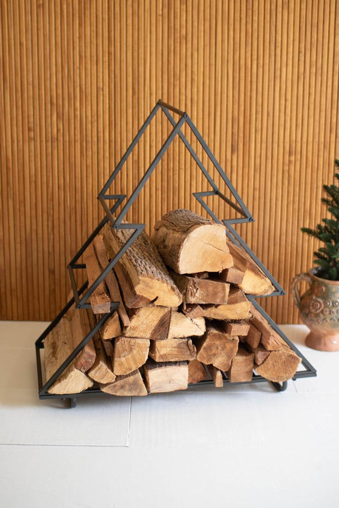 christmas tree shaped firewood rack made of metal