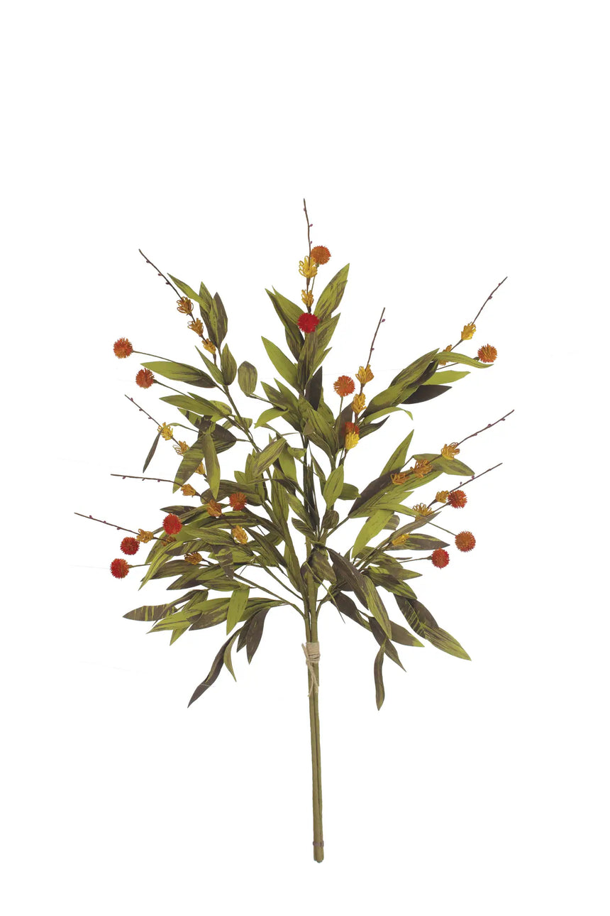 Artificial plant with green leaves and red berries on a white background