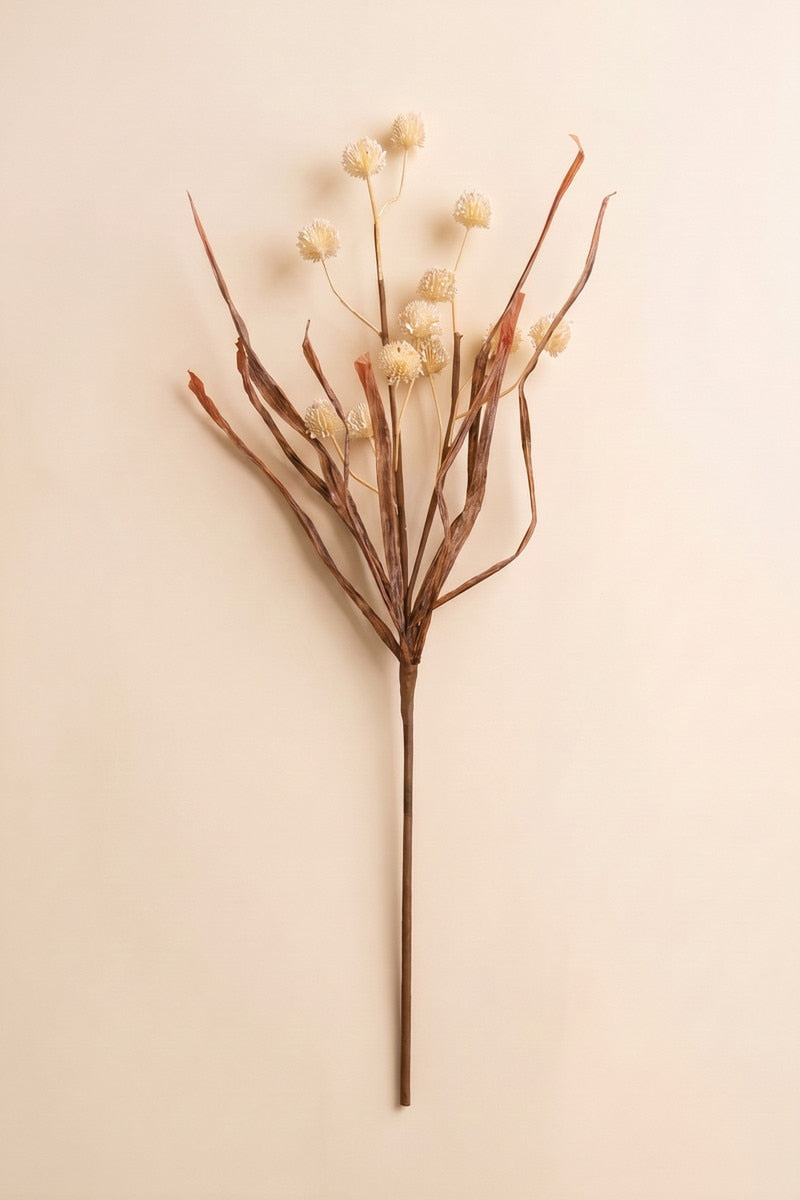 delicate white berry-like accents and wispy natural stems, this faux botanical spray adds soft texture and organic movement to floral arrangements and seasonal décor