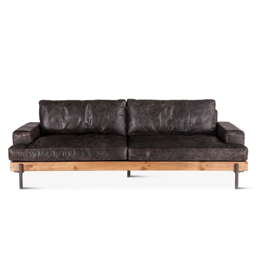 94in Chiavari Distressed Antique Ebony Leather Sofa