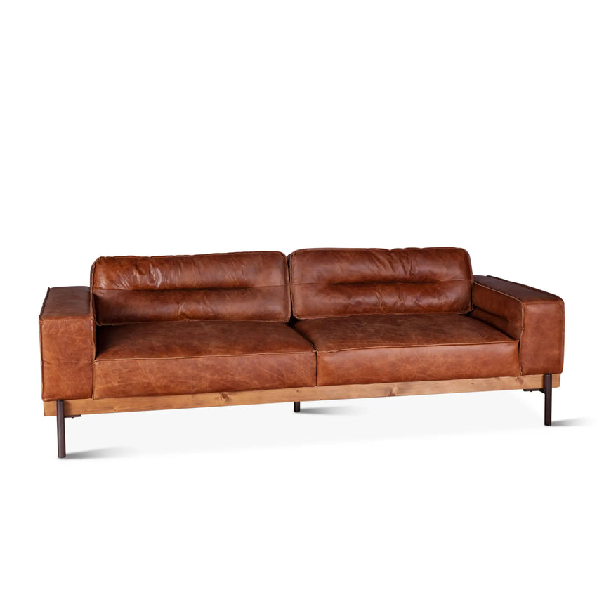 95in Chiavari Modern Leather Sofa in Vintage Cognac