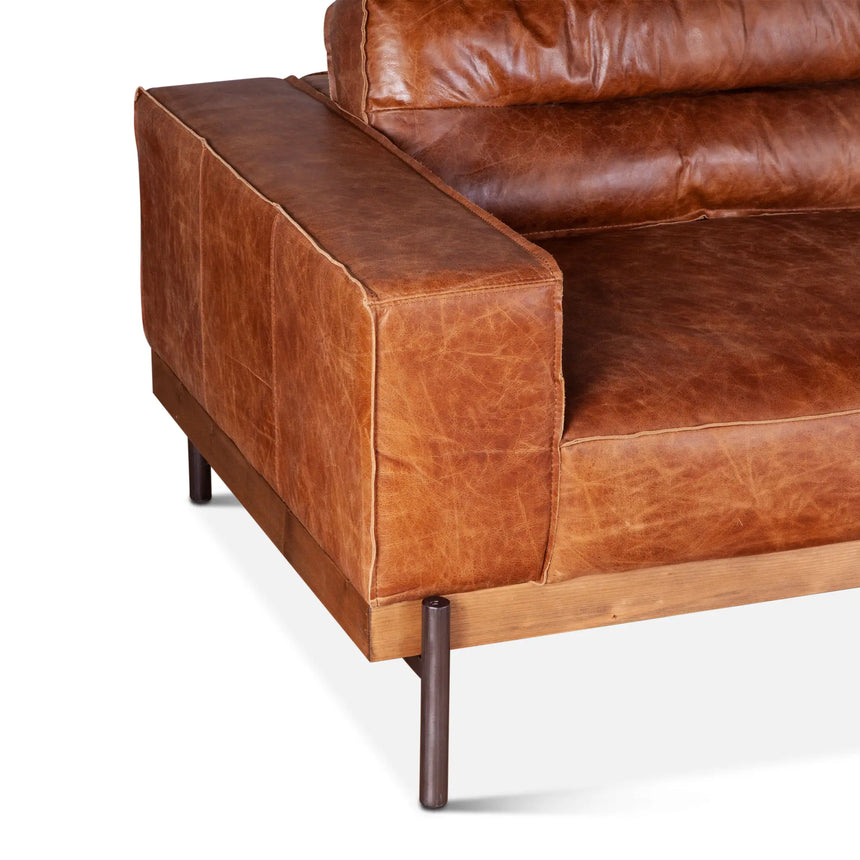 95in Chiavari Modern Leather Sofa in Vintage Cognac