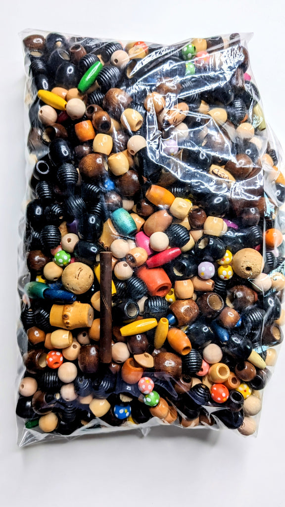 collection of colorful wood beads oval, rectangle, round, wooden sticks - in plastic bag ready to ship 2