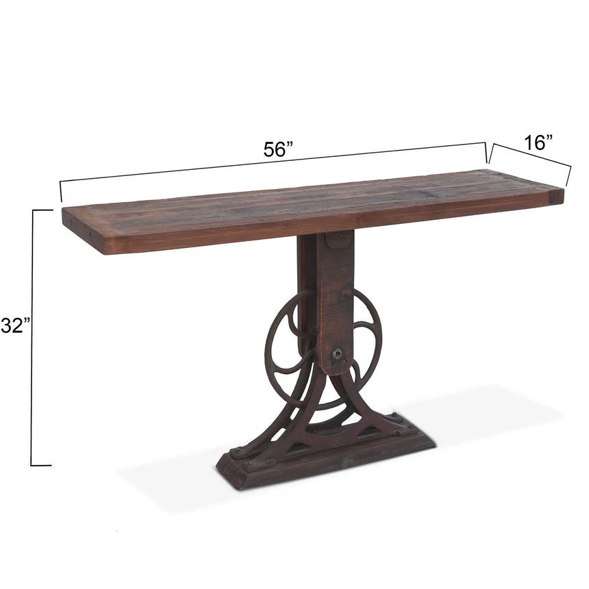Teak Wood Console Table with Cast Iron based shown with dimensions
