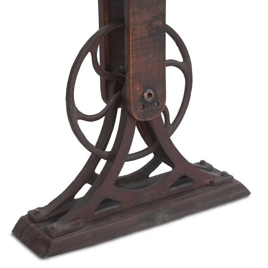 close up of console table cast iron base