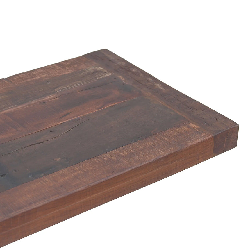 close up of console table teak wood top right table end