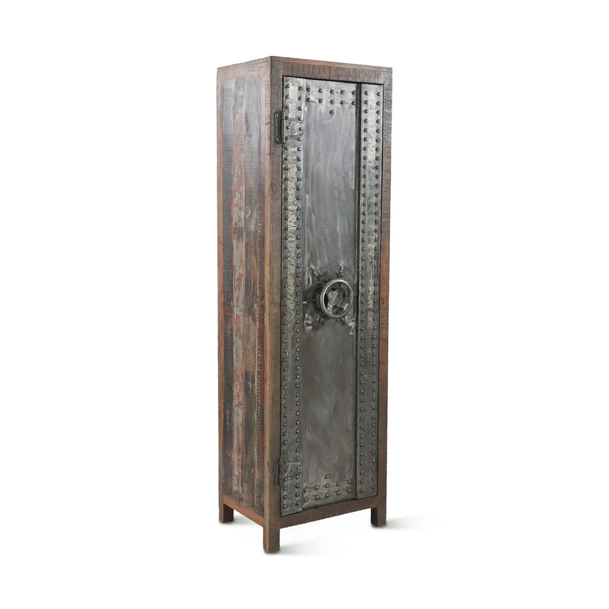 Tall Vault Style Cabinet in Reclaimed Wood & Iron - angled right front view