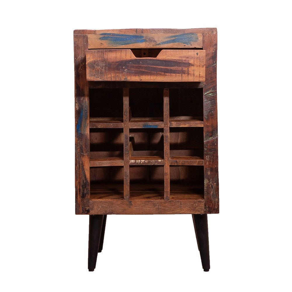 wood wine rack with drawer - drawer open - front view