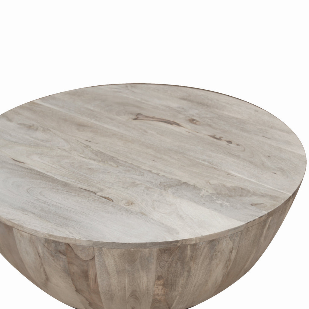 round mango wood coffee table - shown from 45⁰ angle looking down