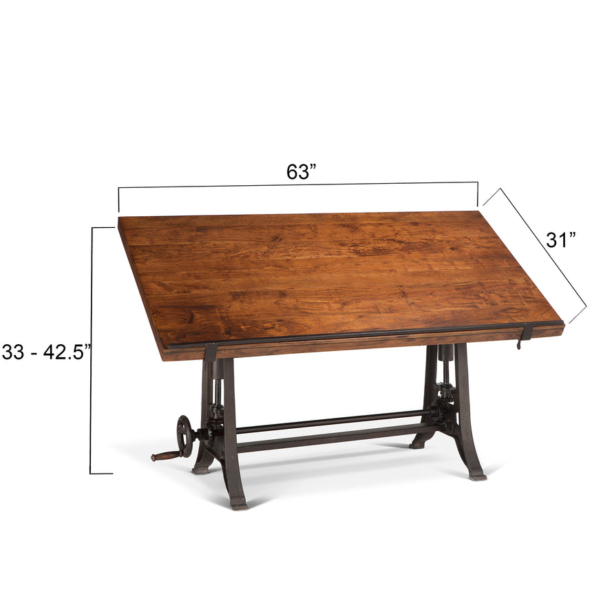 Dimension diagram of the Artezia walnut drafting desk