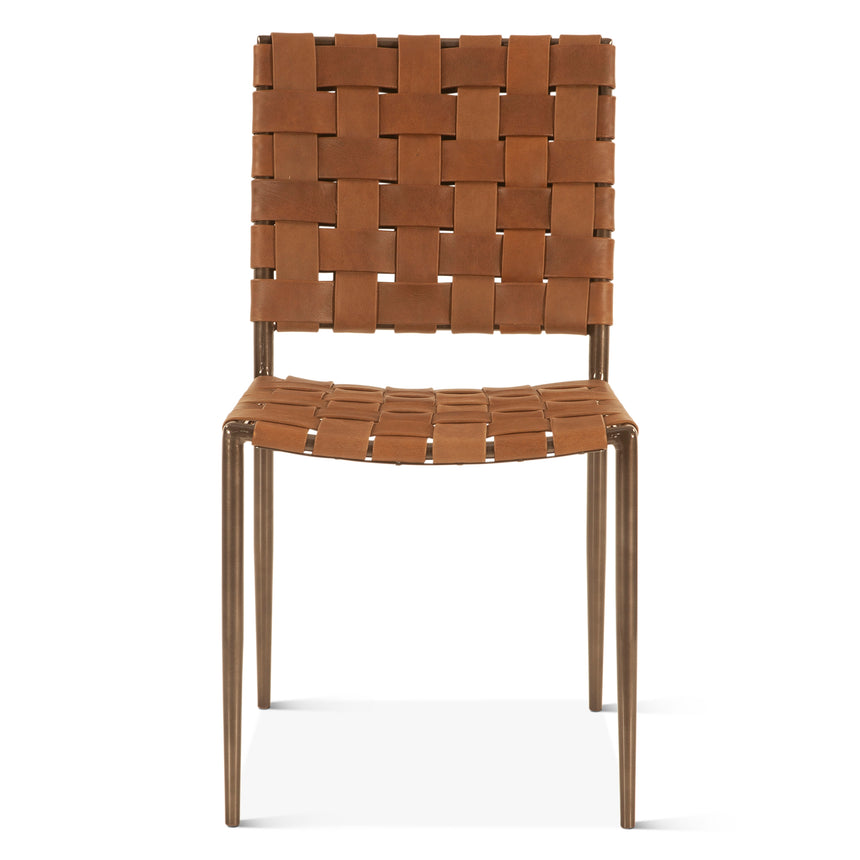 Lund Dining Chair in Brown Buffalo Leather and Iron