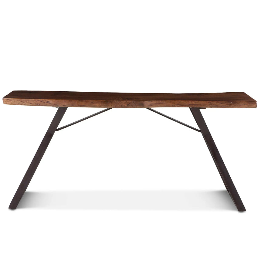 solid wood console table with angled metal legs - front view