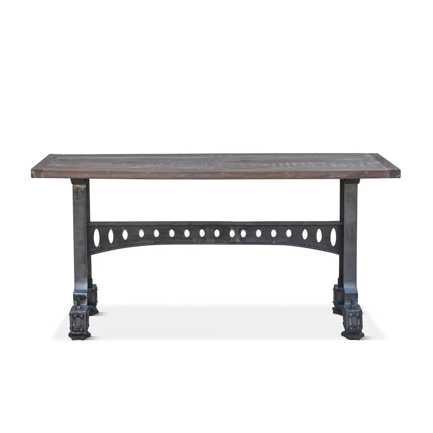 solid wood console table with cast-iron base - front view