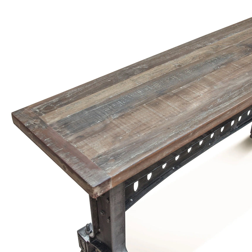 close-up of wood console table top