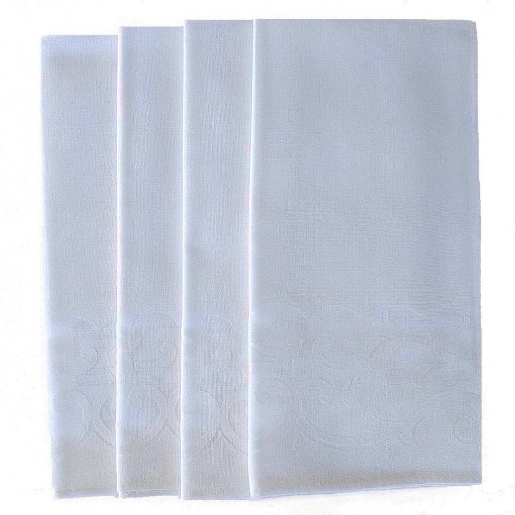 set of four square elegant white cotton napkins with flower pattern