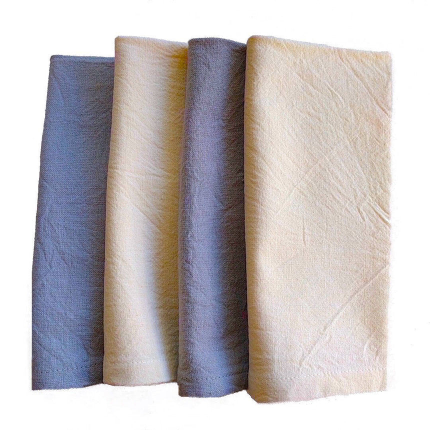 set of four ivory and gray color cotton napkins