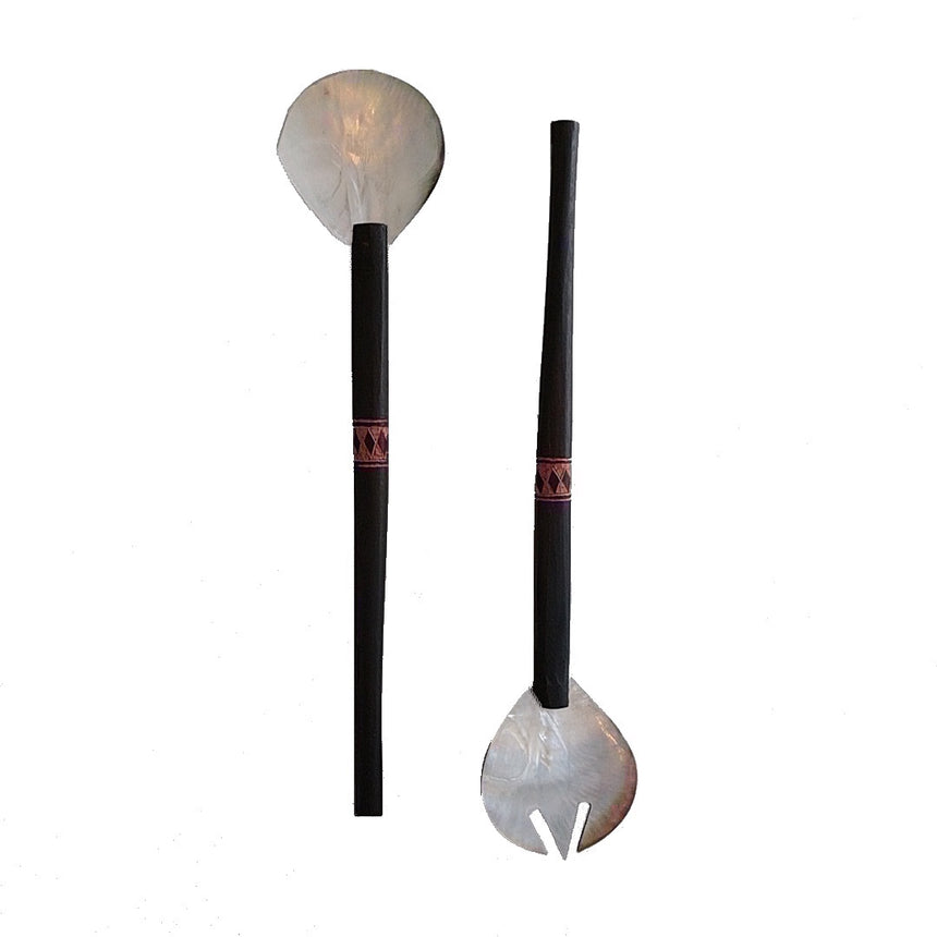 Wooden Serving Set with Mother of Pearl