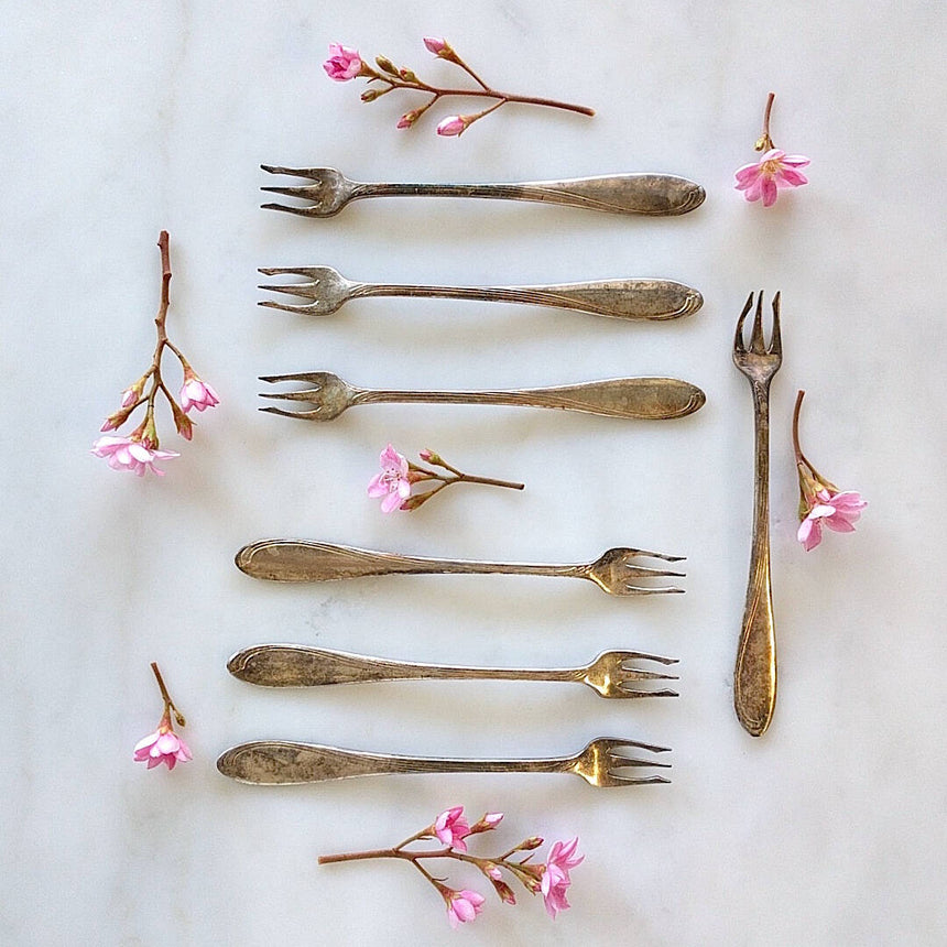 antique silver plated cocktail forks with tarnished look
