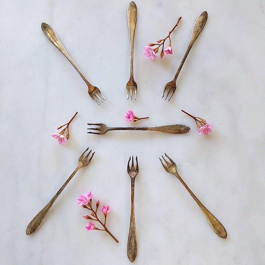 antique silver plated cocktail forks with tarnished look (2)