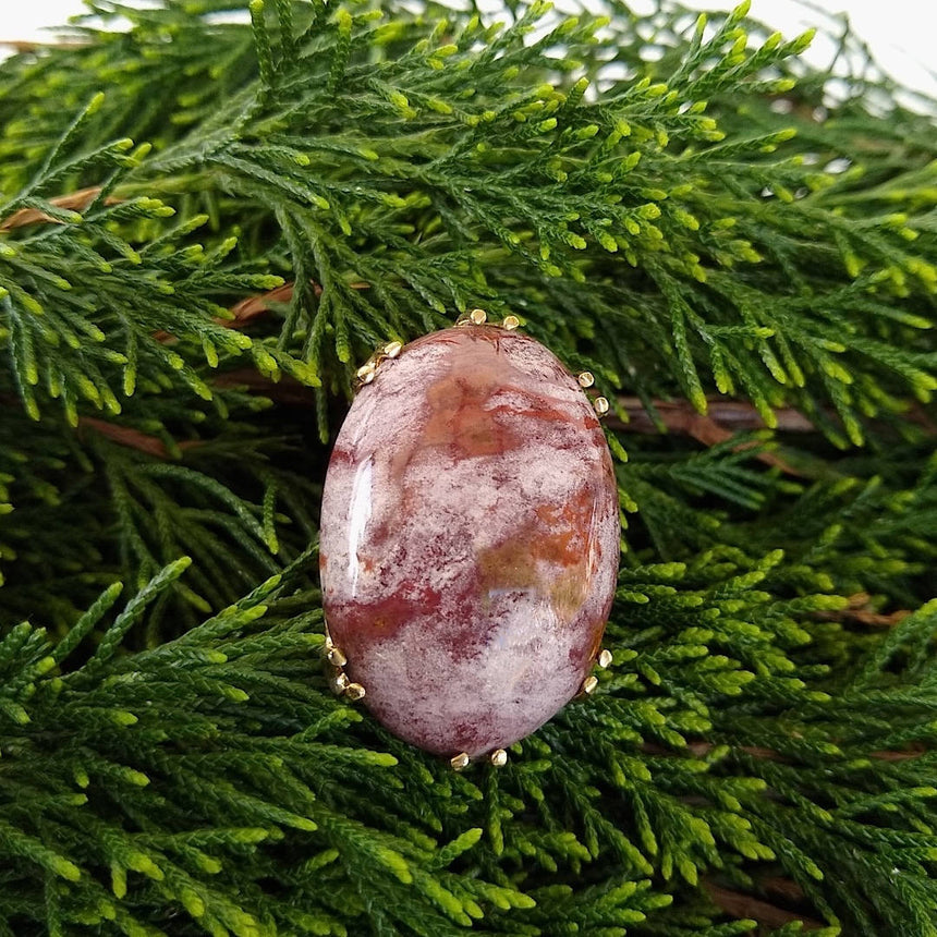 large oval zebra Jasper gold-plated adjustable cocktail ring