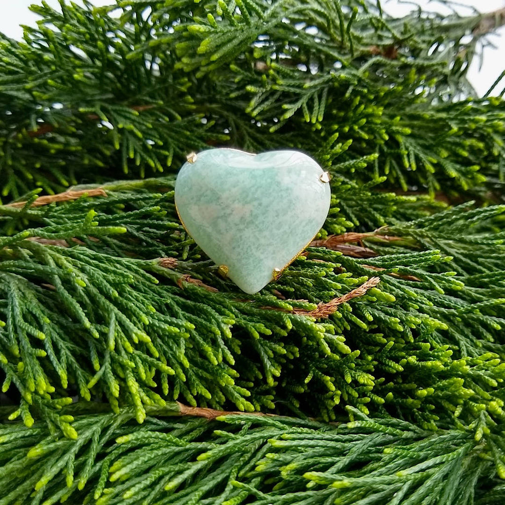 heart shaped amazonite adjustable cocktail ring