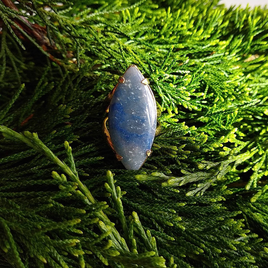marquise shaped blue quartz gold-plated adjustable cocktail ring