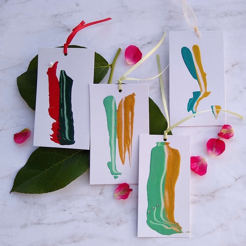 showing the other four of the colorful gift tags