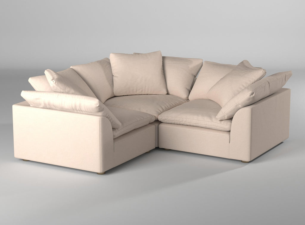 tan 3-piece l-shaped slipcover sofa - with contrasting background