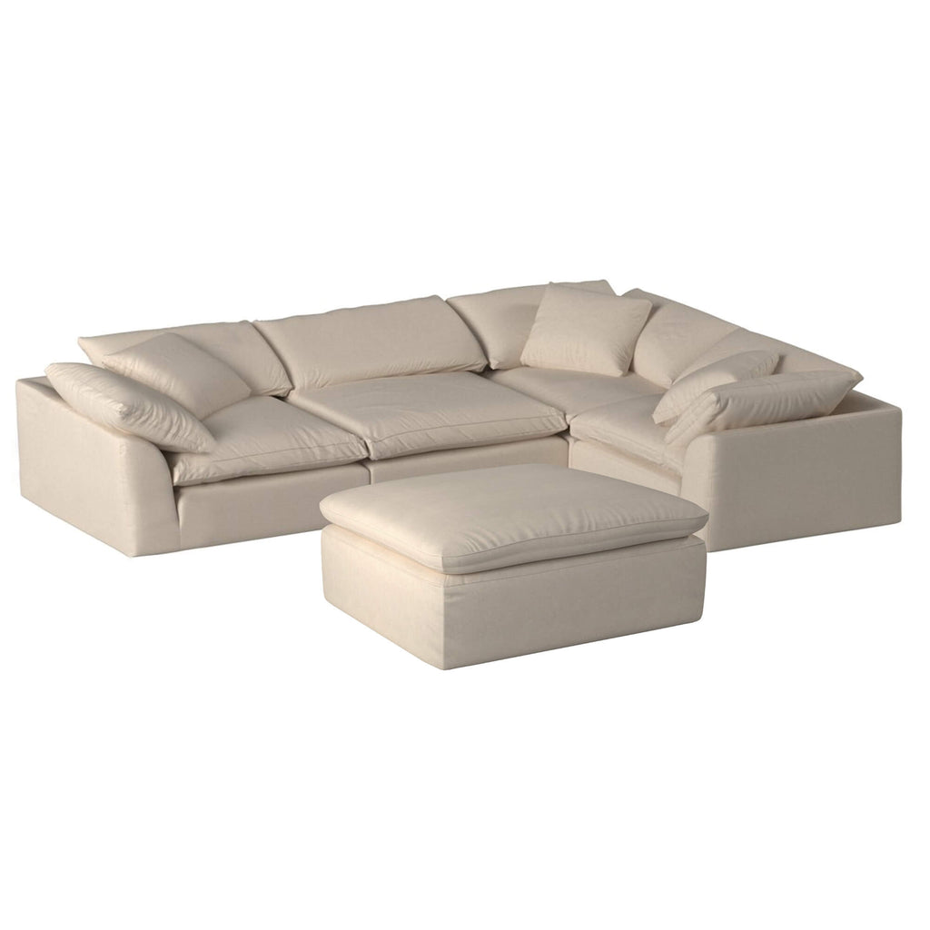 tan 5-piece nirvana cloud l-shaped slipcover sectional sofa with ottoman