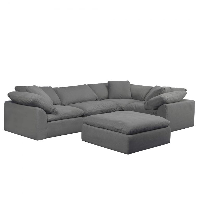 gray 5-piece nirvana cloud slipcover l-shaped sectional sofa with ottoman