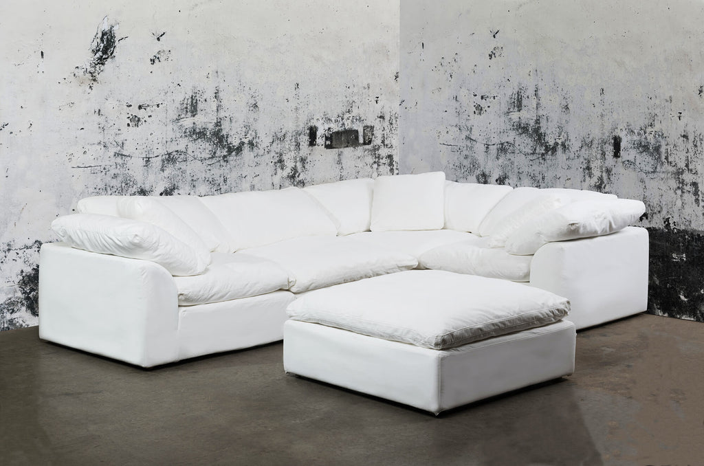 white 5-piece nirvana cloud l-shaped slipcover sectional sofa - contrasting background