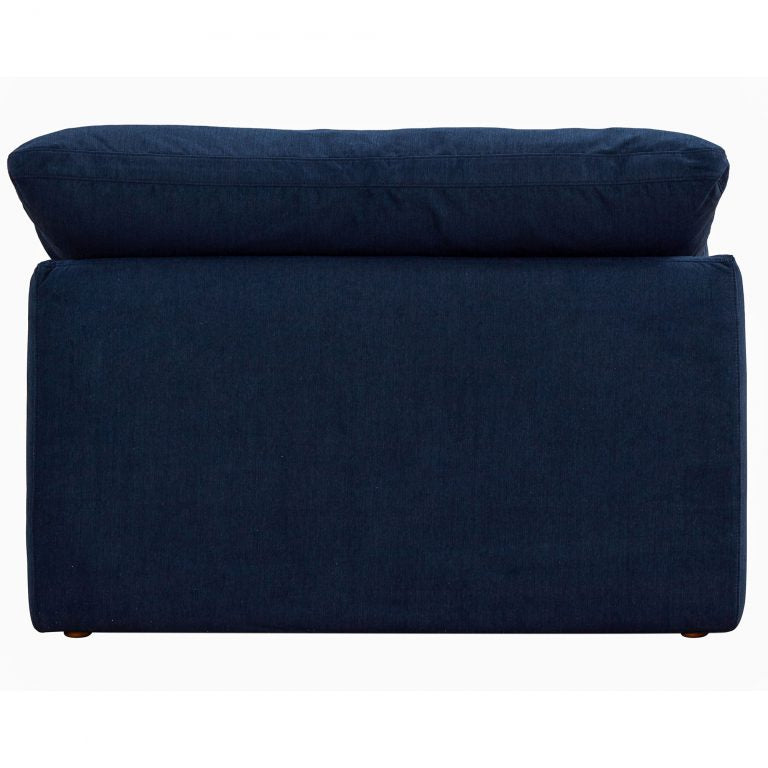 navy blue armless chair slipcover sofa section - rear view