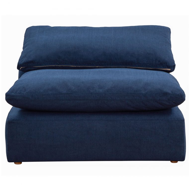 navy blue armless chair slipcover sofa section - front view