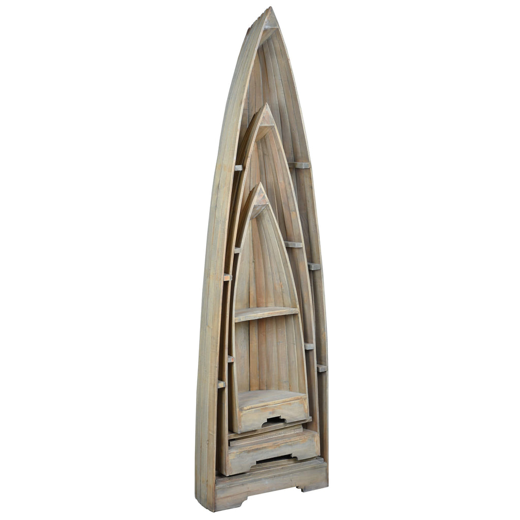 three driftwood cottage boat shelves tiered sizes - stacked inside each other