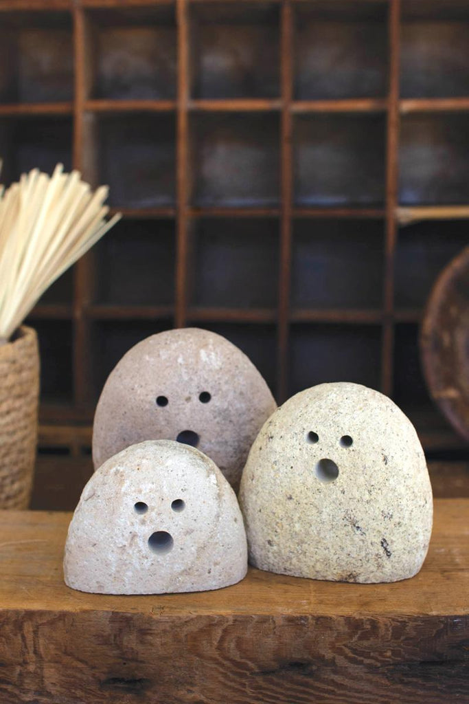 set of 3 river rock ghosts for the tabletop