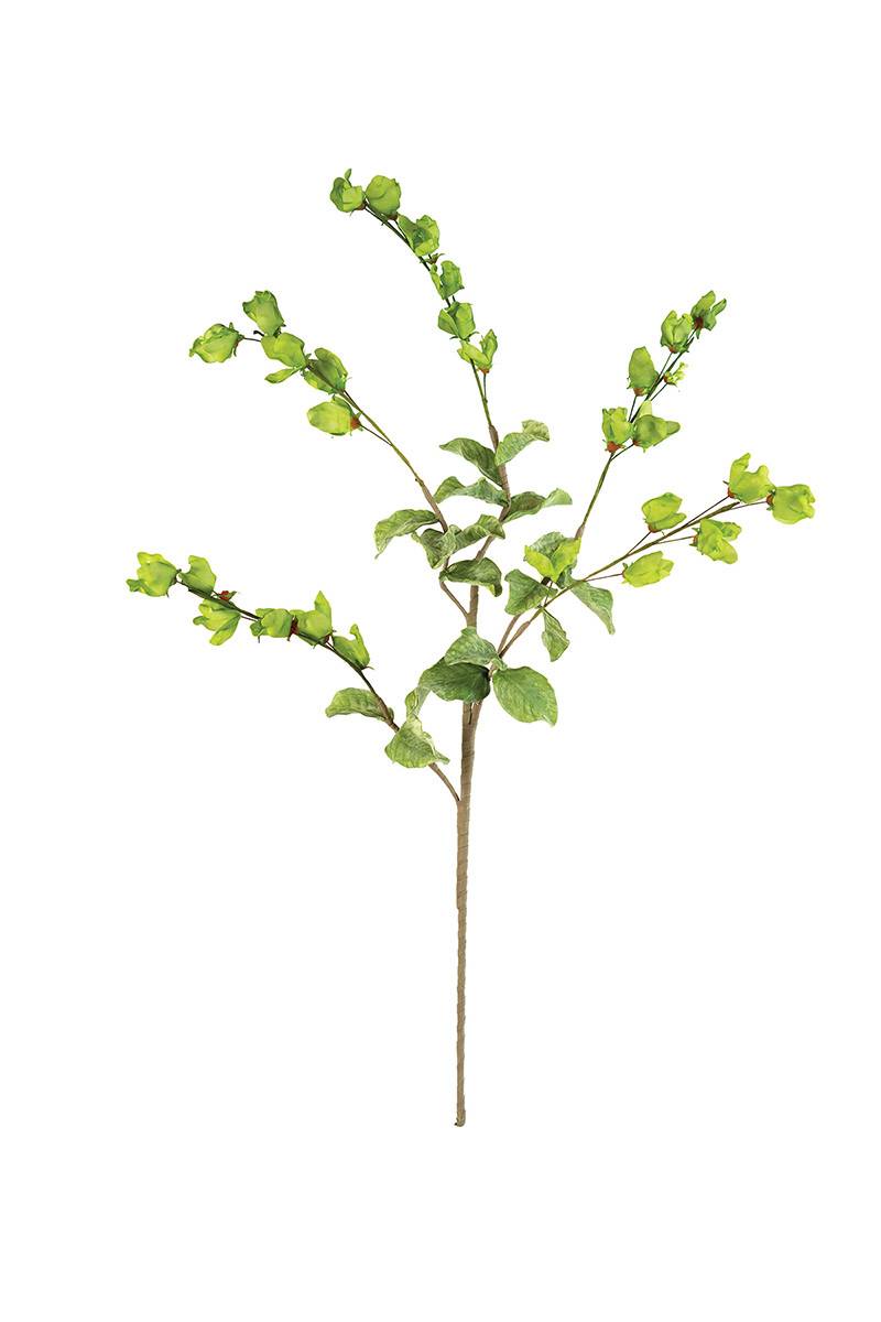 faux green leafy plant multiple branches on single stem
