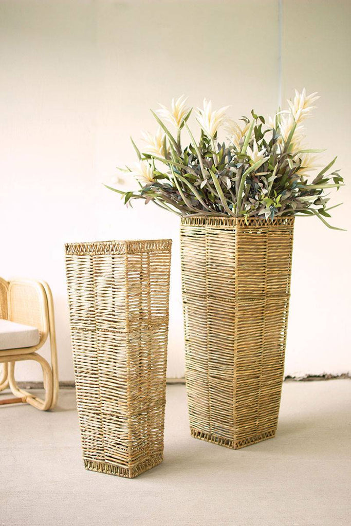 two tall tapered seagrass planters