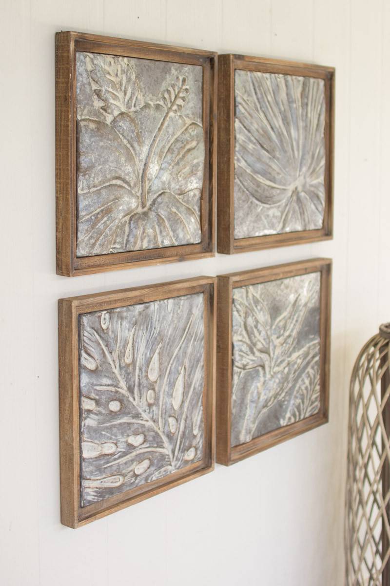 tropical themed wall art expressed with pressed metal tiles