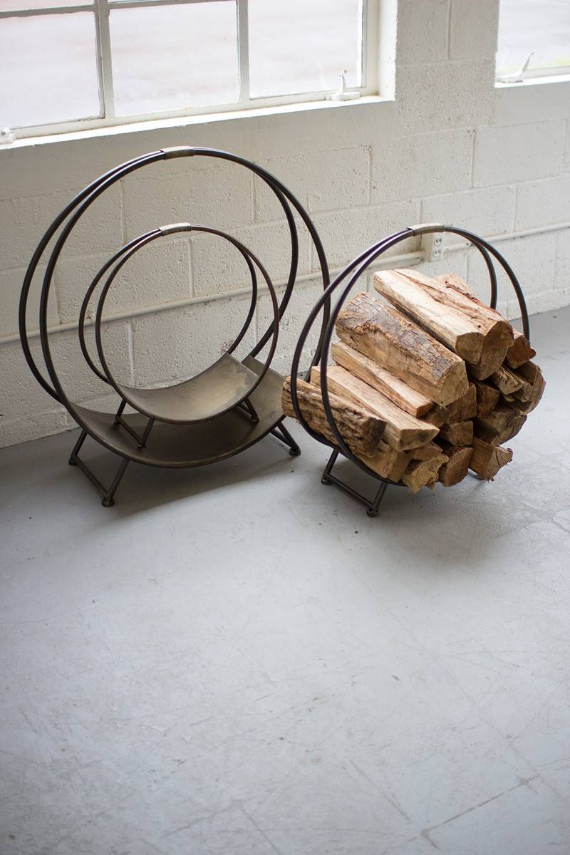 set of 3 round metal firewood racks - small, medium and large