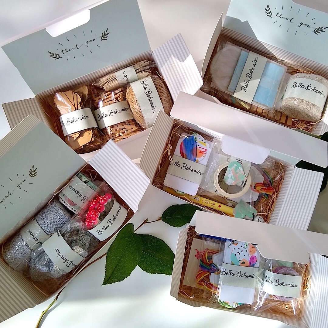 holiday kits of gift tags, ribbon, string and Japanese doll pens