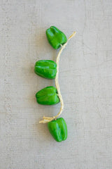 string of green faux bell peppers - lined up