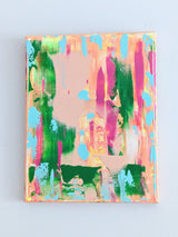 Colorful abstract painting on a light blue background shot inside home hence slight variation in color saturation