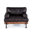 moroccan black leather armchair with wood frame and metal legs - front view