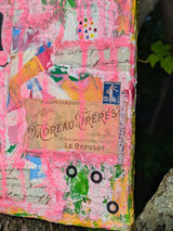Original mixed media art by Rhônya Obst with text and graphics - close-up of bottom right corner
