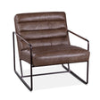 armchair in london gray leather with metal frame and leather wrapped arms - front angled view