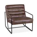 armchair in london gray leather with metal frame and leather wrapped arms - front angled view