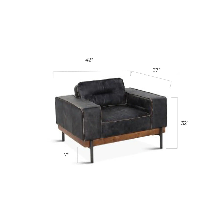 black leather armchair - showing dimensions